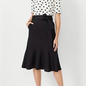 Ann Taylor Black Belted Linen Blend skirt with ruffle hem